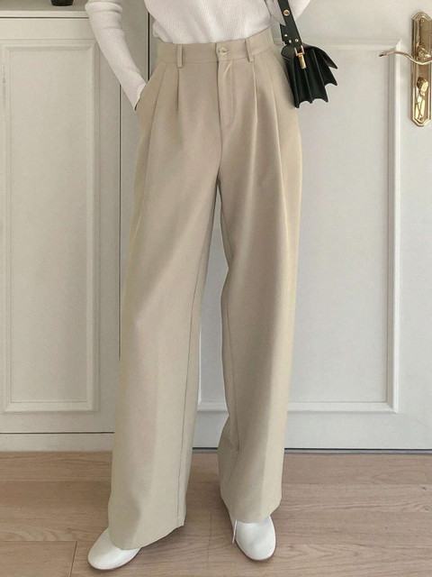 FNOCKS Women Comfort Loose Fit High-Rise Pleated Formal Trousers