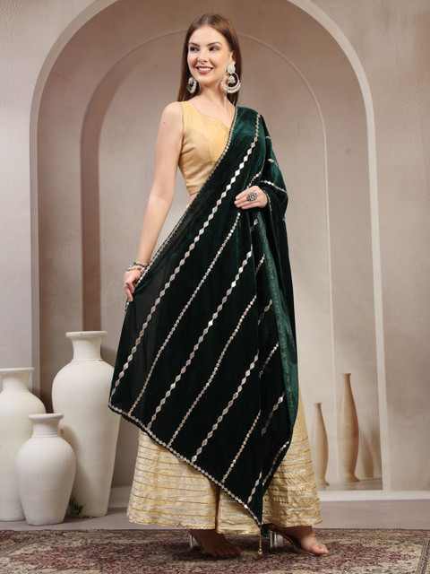 Clora Creation Geometric Embroidered Velvet Dupatta With Gotta Patti - Image 3