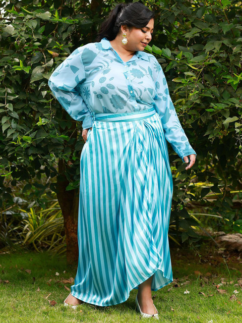 Instafab Plus Printed Shirt Collar Shirt & Skirt Co-Ords