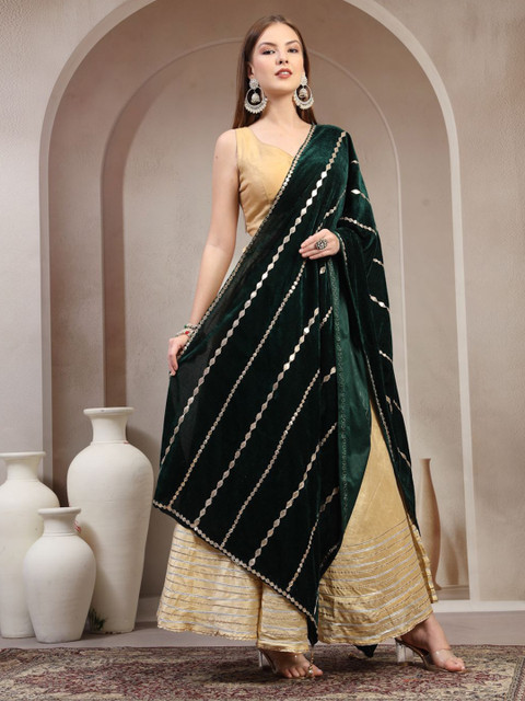 Clora Creation Geometric Embroidered Velvet Dupatta With Gotta Patti