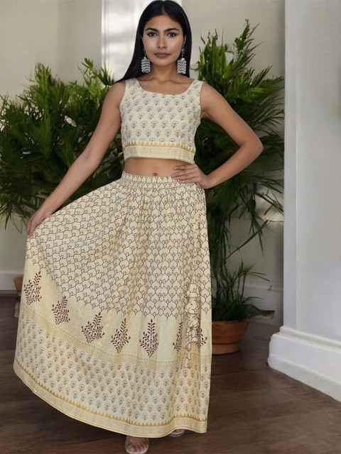 JAIPUR HAND BLOCK Printed Sleeveless Ready to Wear Lehenga & Choli