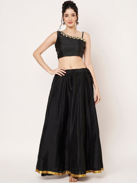 studio rasa Women One Shoulder Embellished Micro Or Ditsy Print Sheen Crop Top - Image 4