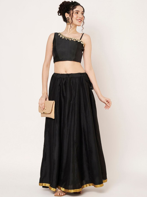 studio rasa Women One Shoulder Embellished Micro Or Ditsy Print Sheen Crop Top - Image 5