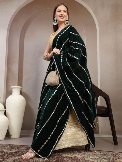 Clora Creation Geometric Embroidered Velvet Dupatta With Gotta Patti - Image 7