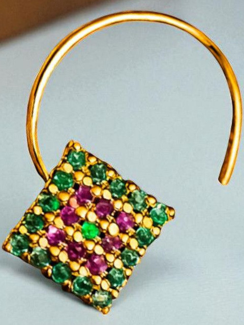 SHREEVARAM Rhodium-Plated Cubic Zirconia Ring Nosepin