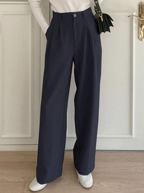 FNOCKS Women Comfort Loose Fit Mid-Rise Pleated Formal Trousers