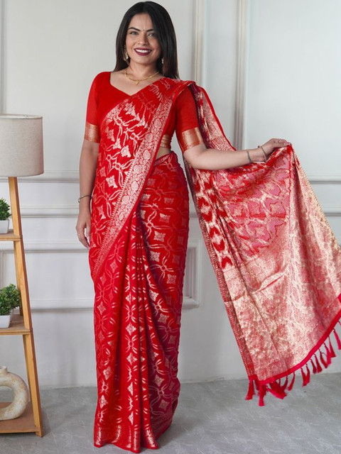 HERE&NOW Ethnic Motifs Zari Woven Banarasi Ready to Wear Saree