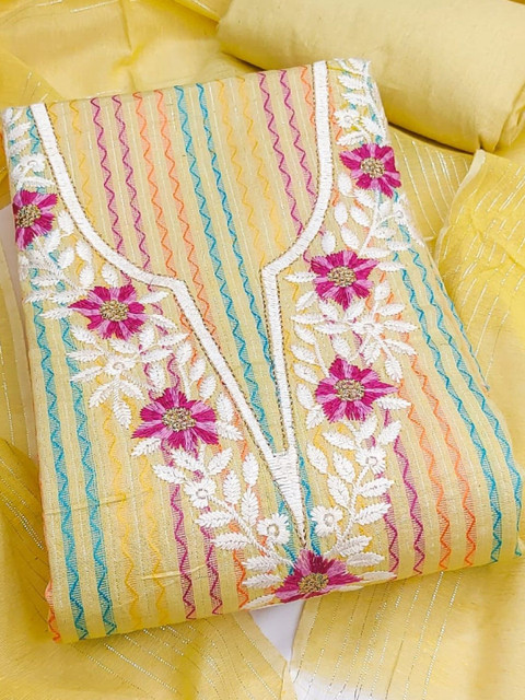 KALINI Women Floral Embroidered Cotton Unstitched Dress Material