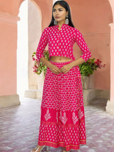 JAIPUR HAND BLOCK Girls Floral Printed Ready to Wear Cotton Lehenga & Blouse