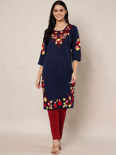 Trend Level Women Aari Embroidered Woollen Kurta