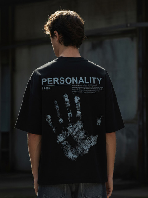 PRONK Men Graphic Printed Round Neck Cotton Oversized T-shirt