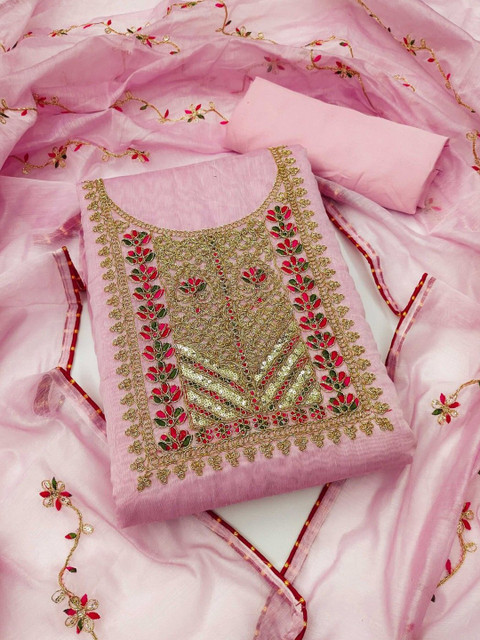 Nayanthara Trends Embroidered Sequinned Chanderi Silk Unstitched Dress Material