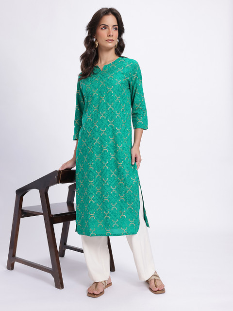 Anouk Rustic Tropical Foil Printed Straight Kurta