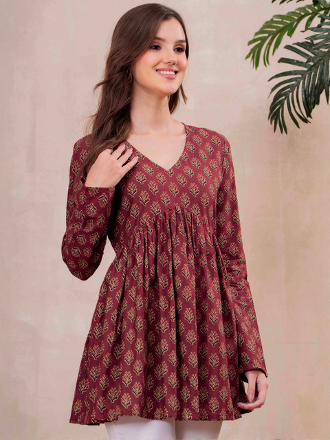 Mizaz Ethnic Motifs Printed Cotton Empire Top