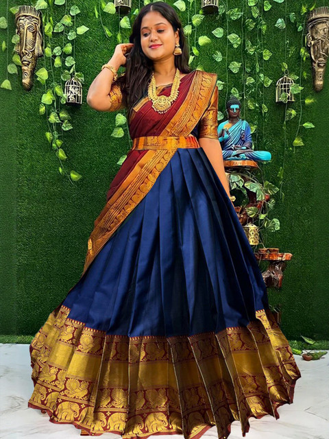 Moda Rapido Women Semi-Stitched Kanjivaram Lehenga & Unstitched Blouse With Dupatta