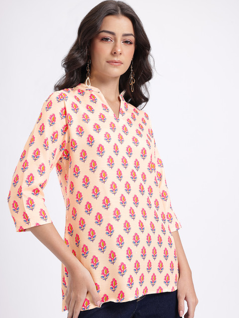 Anouk Rustic Floral Printed Mandarin Collar Straight Pure Cotton Kurti