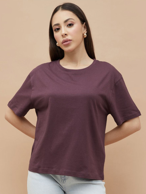Fame Forever by Lifestyle Women Solid Round Neck Cotton T-shirt