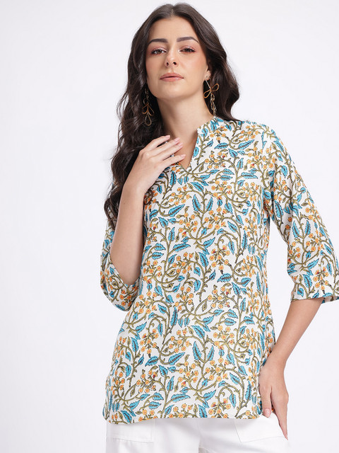 Anouk Rustic Floral Printed Mandarin Collar Straight Kurti