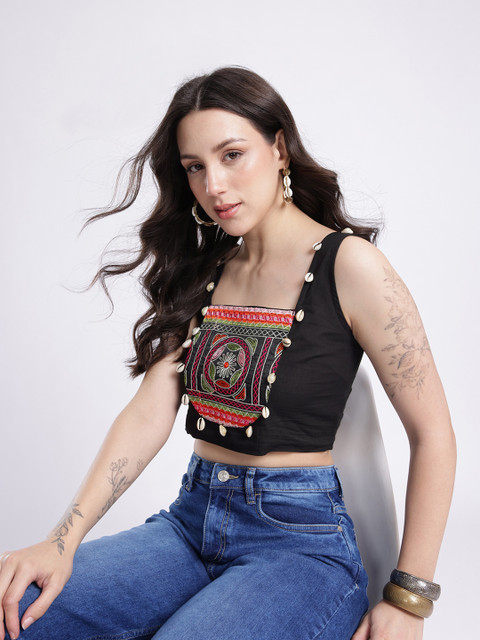 Fusion Ethnic Embroidered Crop Top