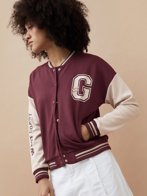 Ginger by Lifestyle Women Stand Collar Colourblocked Bomber Jacket