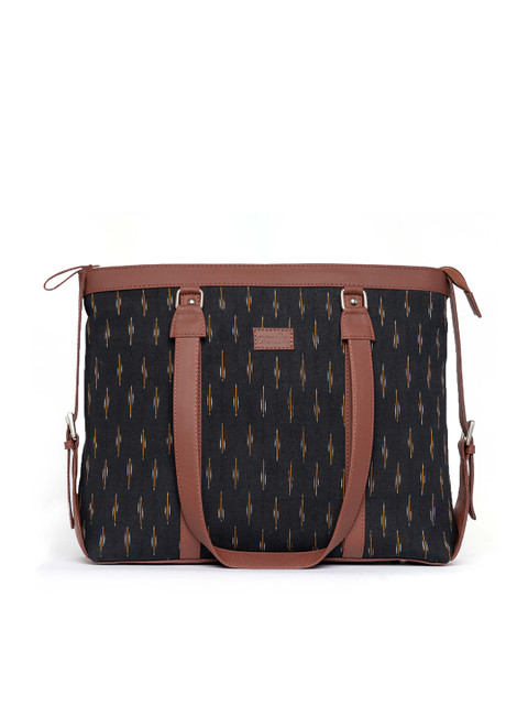 ZOUK Black & White Printed Vegan Leather Sustainable Shoulder 16 Inch Laptop Tote Bag