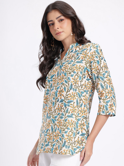 Anouk Rustic Floral Printed Mandarin Collar Straight Kurti - Image 4