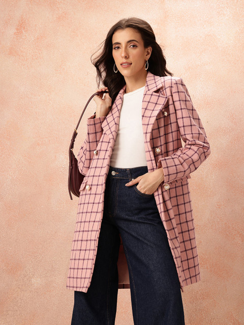 all about you Notched Lapel Checked Overcoat