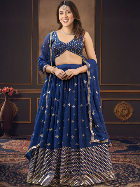 Moda Rapido Women Embroidered Sequinned Semi-Stitched Lehenga & Blouse With Dupatta - Image 2
