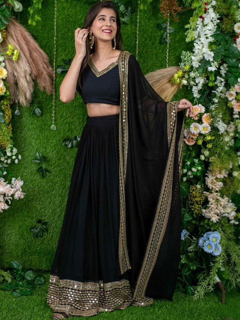 Moda Rapido Embroidered Sequinned Semi-Stitched Lehenga & Unstitched Blouse With Dupatta