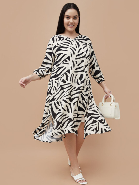 Nexus by Lifestyle Women Abstract Printed Slits A-Line Midi Plus Size Dress