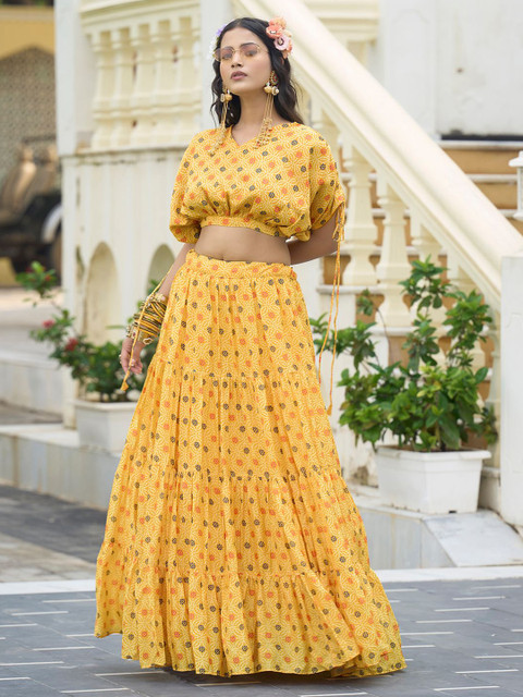 PURVAJA Printed Lehenga & Unstitched Blouse