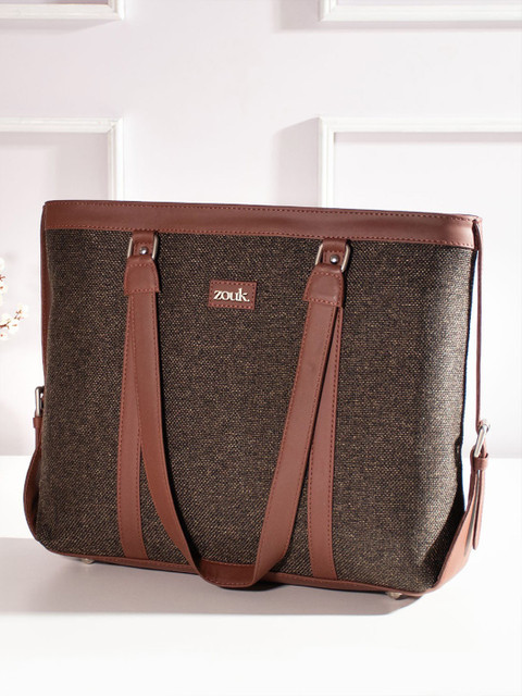 ZOUK Women Brown Structured 16 Inch Laptop Shoulder Tote Bag