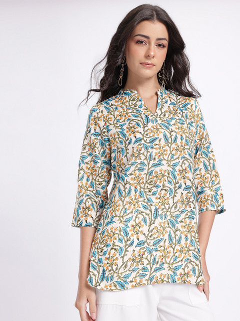 Anouk Rustic Floral Printed Mandarin Collar Straight Kurti - Image 2