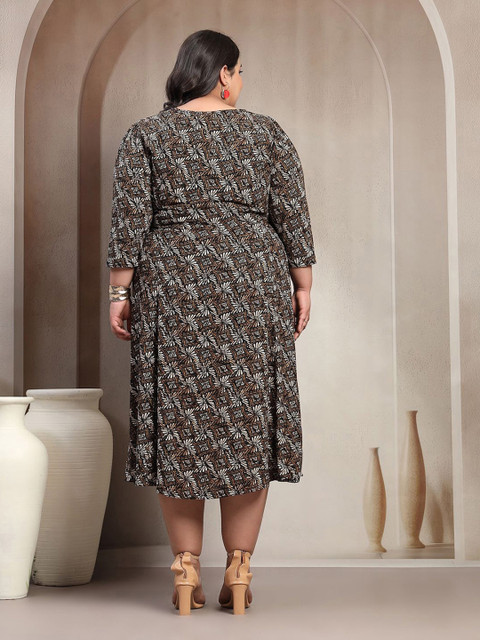 plusS Plus Size Printed Puff Sleeve Fit and Flare Midi Dress - Image 5
