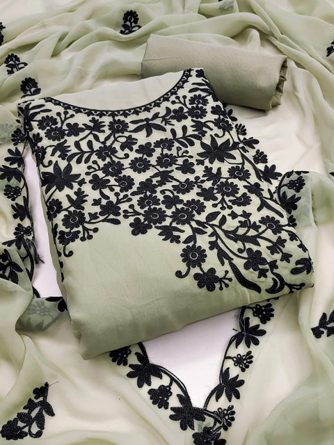 SYS Brand - Shop Your Style Floral Embroidered Georgette Silk Unstitched Dress Material