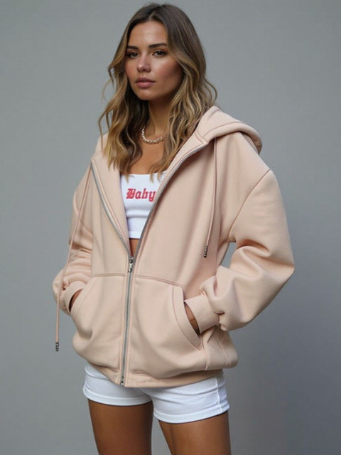 HERE&NOW Long Sleeves Hooded Cotton Open Front Jacket