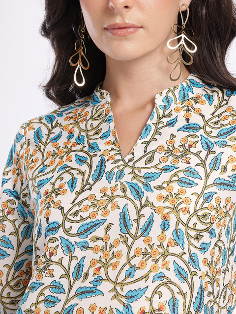 Anouk Rustic Floral Printed Mandarin Collar Straight Kurti - Image 3