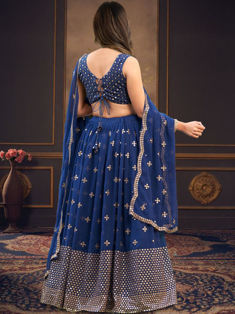 Moda Rapido Women Embroidered Sequinned Semi-Stitched Lehenga & Blouse With Dupatta - Image 3