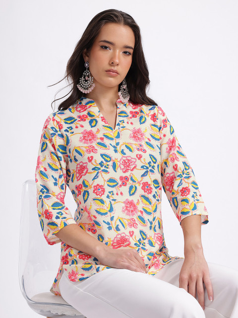 Anouk Rustic Ethnic Motifs Printed Mandarin Collar Straight Kurti