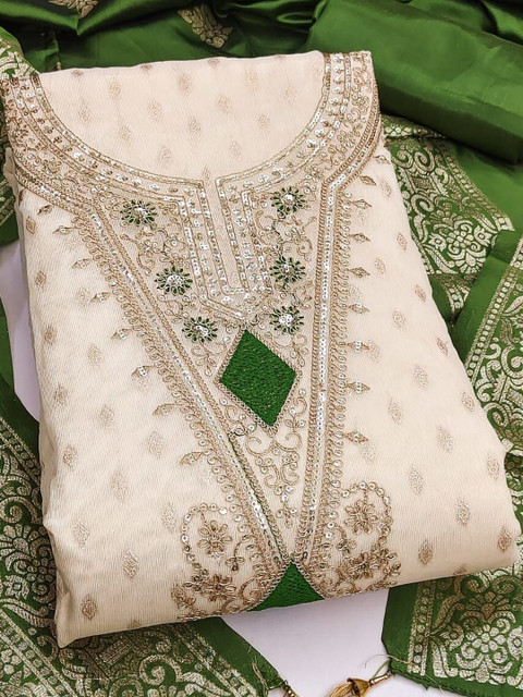 KALINI Women's Simmer Silk Jacquard With Coding Work Unstitched Dress Material