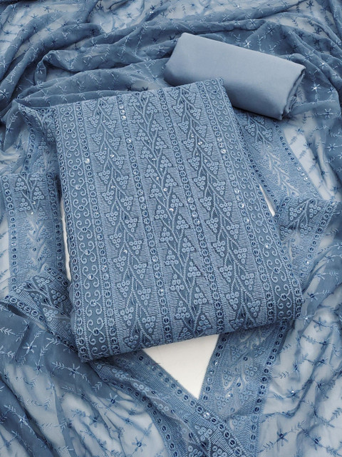 Nayanthara Trends Floral Lucknowi Chikankari Embroidered Unstitched Dress Material