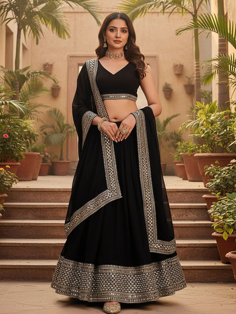 BAESD Embroidered Sequinned Semi-Stitched Lehenga With Unstitched Blouse & Dupatta