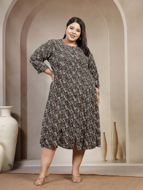 plusS Women Plus Size Abstract Printed A-Line Midi Dress