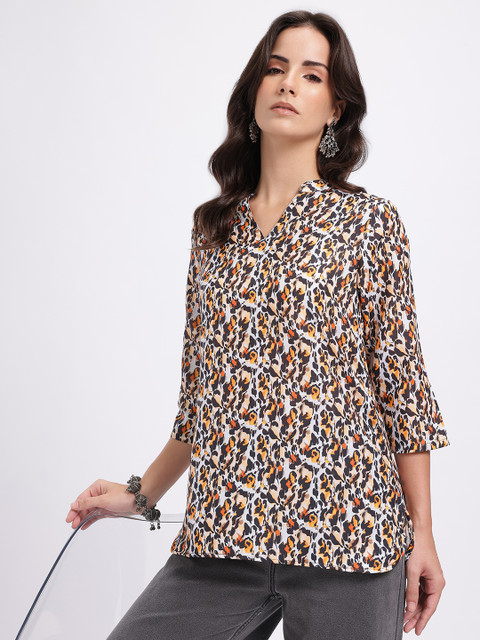 Anouk Rustic Leopard Printed Mandarin Collar Straight Kurti