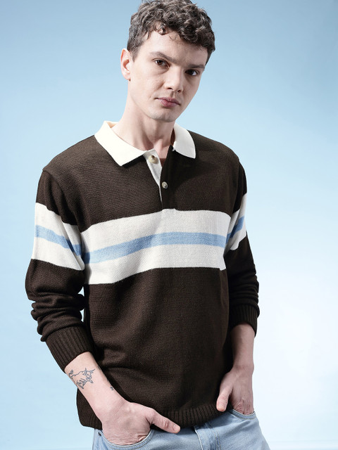 glitchez Striped Spread Collar Relaxed Pullover