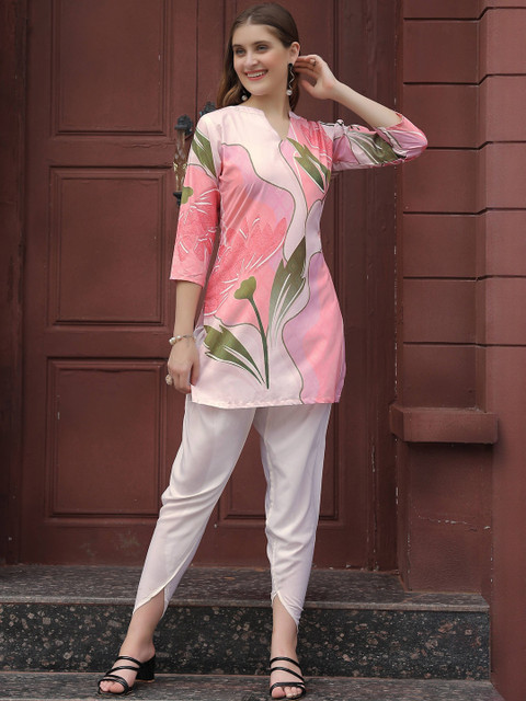 CORSICA Women Pink Viscose Rayon Printed Co-Ords