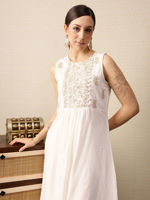 House of Pataudi Floral Embroidered Pure Cotton A-Line Jashn Kurta