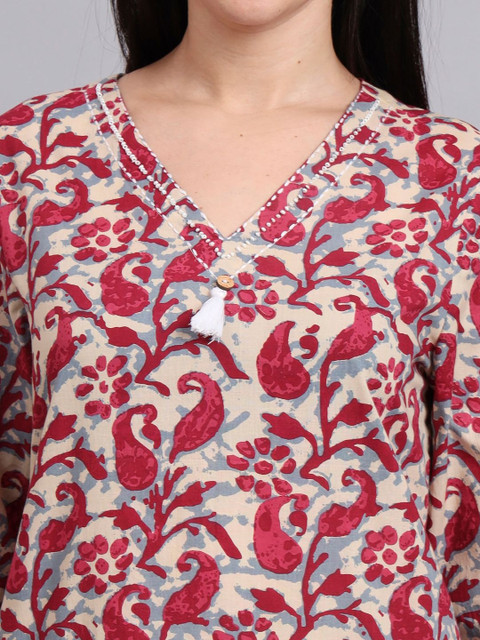 HERE&NOW Floral Printed Pure Cotton Tunic With trouser - Image 2