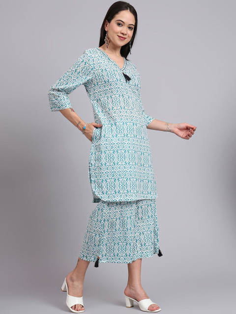 HERE&NOW Women Cotton Printed & Hand Work Co-Ord Set - Image 4