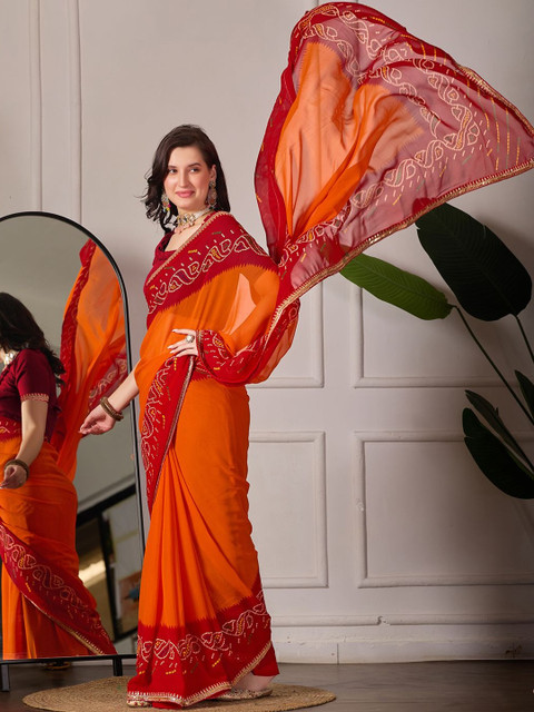 TINA FASHION Bandhani Printed Zari Bandhani Saree